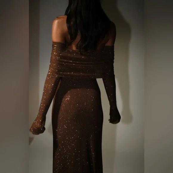 NWT Meshki Marcel Off Shoulder Diamante Maxi Dress - Picture 4 of 6